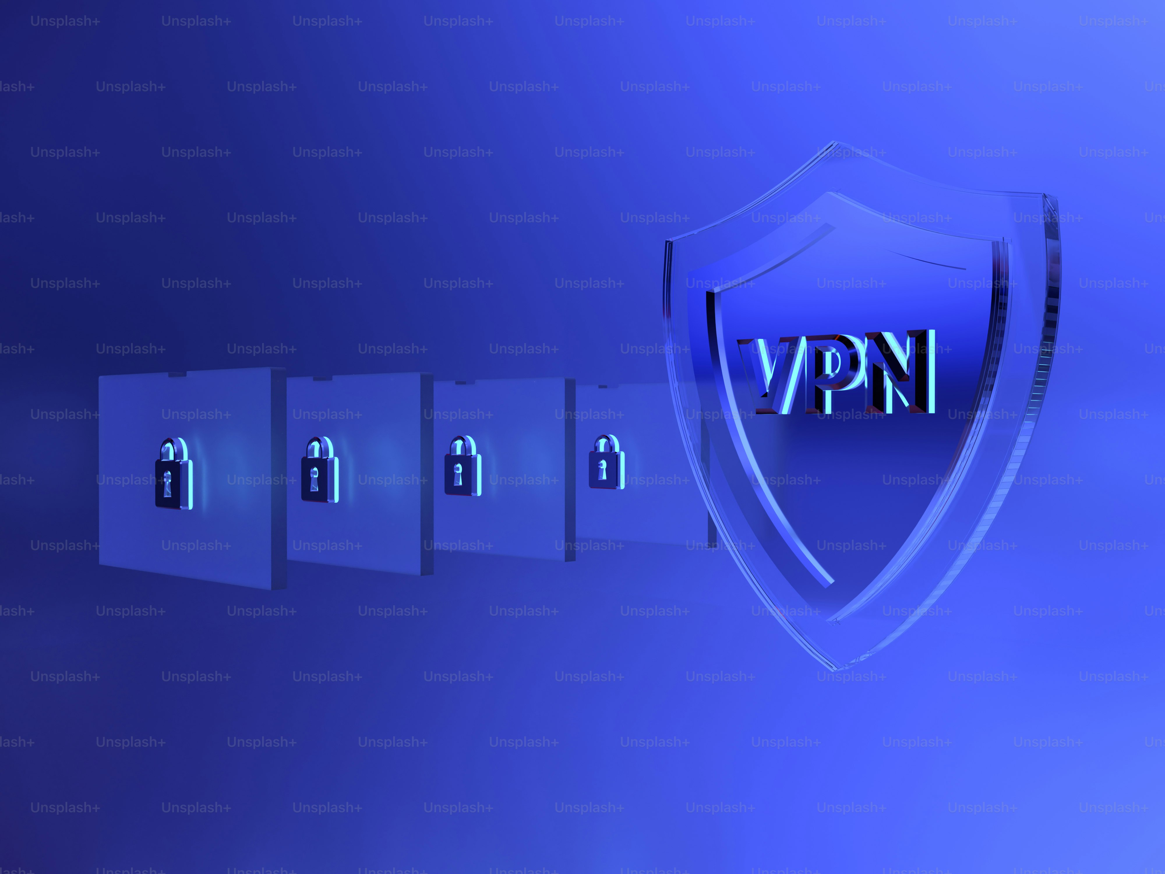 a blue background with a blue shield and five padlocks